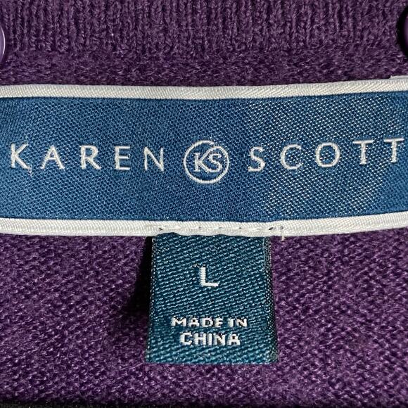 Karen Scott  Sweater Rhinestone V Neck Purple Womens Sz Large Scarf Not Included - Picture 7 of 7